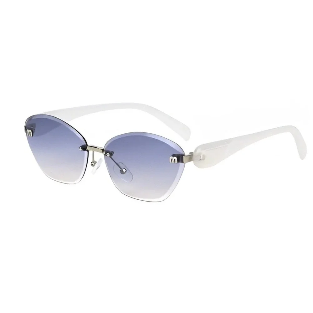Rimless Cat Eye Sunglasses Blue Gradient Lens White Temples Trendy Vintage 2026‎